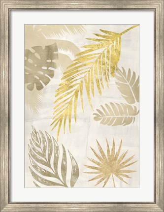 Framed Palm Leaves Gold I Print