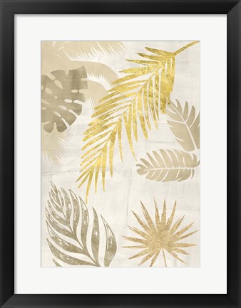 Framed Palm Leaves Gold I Print