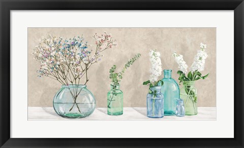 Framed Floral Setting with Glass Vases Print