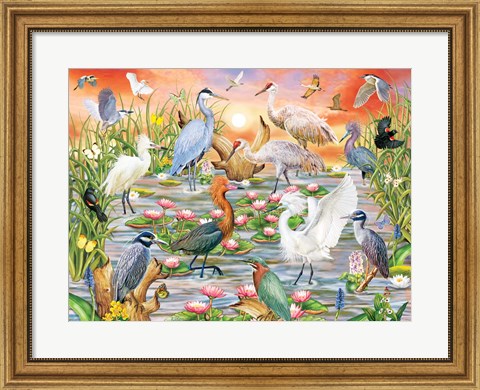 Framed Elegant Water Birds Print