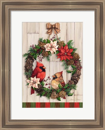 Framed Christmas Cardinal Wreath Print