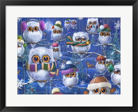 Framed Night Owls with Hats Print