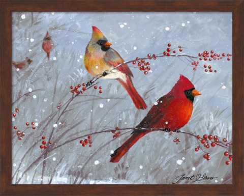 Framed Winter Cardinals Print