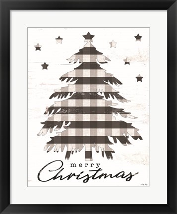 Framed Merry Christmas Tree and Stars Print