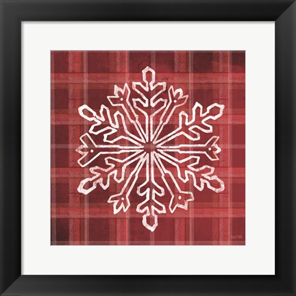 Framed Red Plaid Snowflakes Print