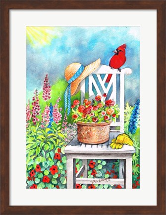 Framed Gardener&#39;s Patch With Cardinal Print