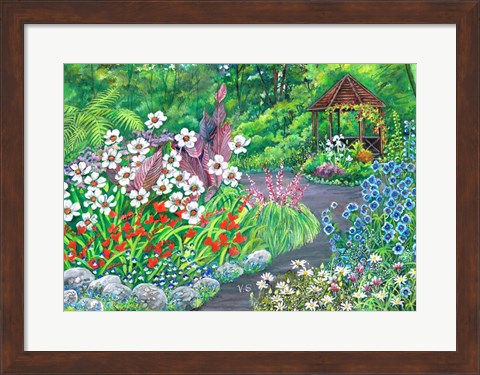 Framed Summer House Path and Garden Print