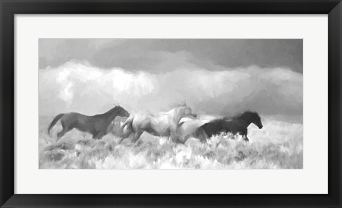 Framed Mustang Herd II BW Print