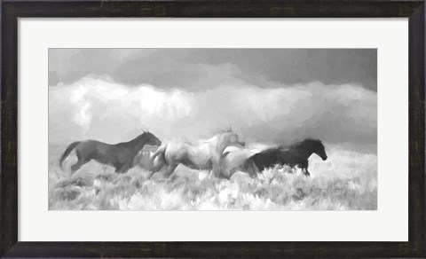 Framed Mustang Herd II BW Print