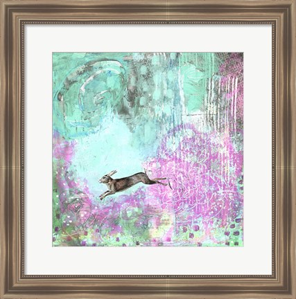 Framed Rabbit and Purple Flowers Print