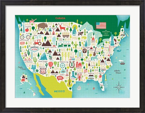 Framed Illustrate USA waves Print