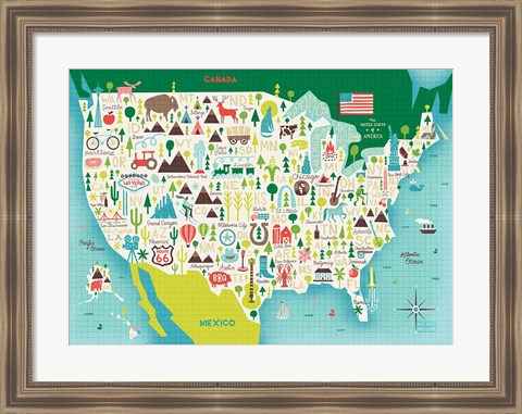 Framed Illustrate USA waves Print