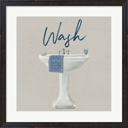 Framed Cottage Bath I Gray Print