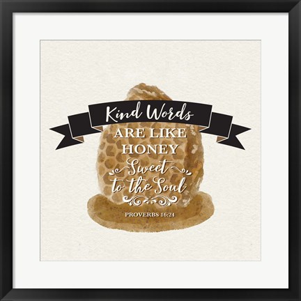 Framed Bee Hive Sentiment II-Kind Words Print