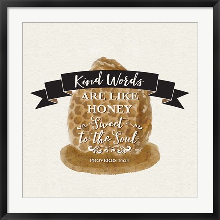 Framed Bee Hive Sentiment II-Kind Words Print