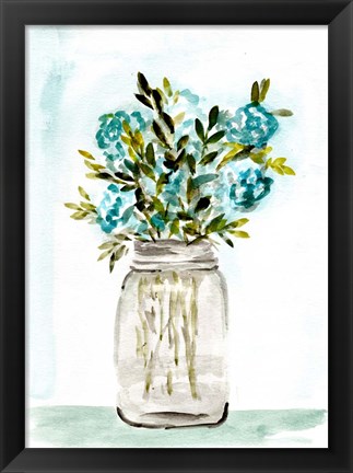 Framed Blue Floral Mason Jar Print