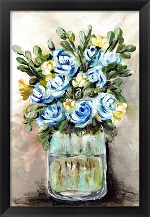 Framed Blue &amp; Yellow Floral Mason Jar Print