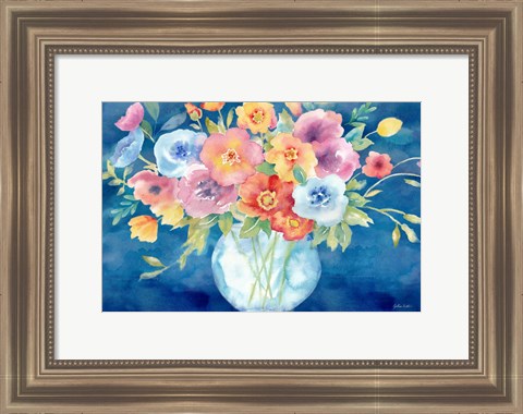 Framed Bright Poppies Vase Navy Print