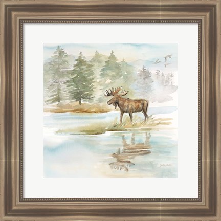 Framed Woodland Reflections II-Moose Print