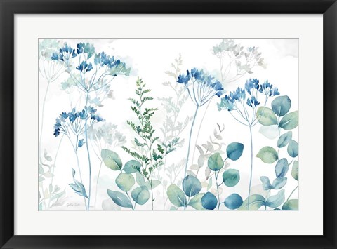 Framed Botanical Landscape blue green Print