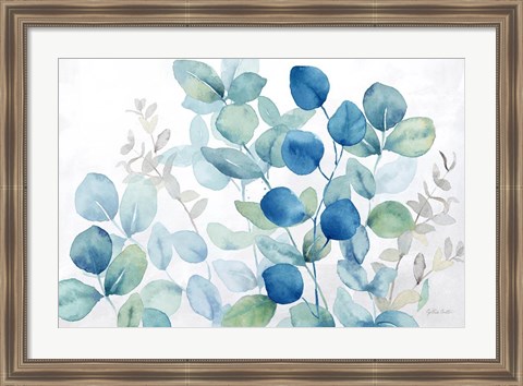 Framed Eucalyptus Leaves landscape blue green Print