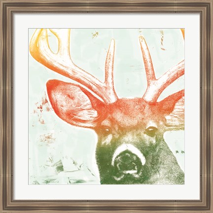 Framed Portrait of a Deer rainbow Print