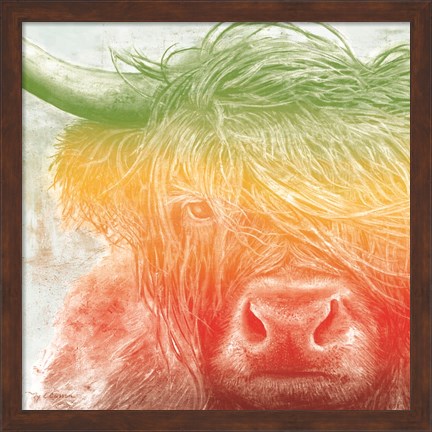 Framed Norwegian Bison rainbow Print