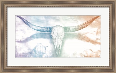 Framed Longhorn II rainbow Print