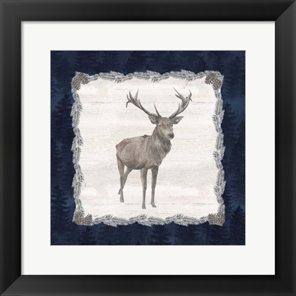 Framed Blue Cliff Mountains II-Deer Print