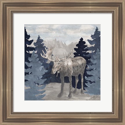 Framed Blue Cliff Mountains scene IV-Moose Print