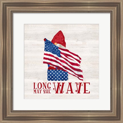 Framed Patriotic Gnomes V-Long may she wave Print