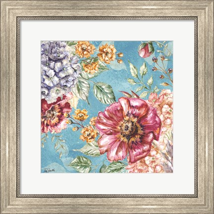 Framed Wildflower Medley square blue II Print