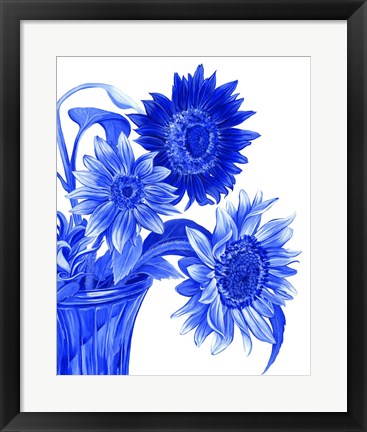 Framed China Sunflowers blue I Print