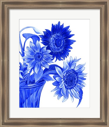 Framed China Sunflowers blue I Print