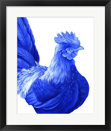 Framed Blue Rooster I Print