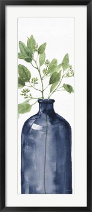 Framed Mixed Greenery I Navy Print