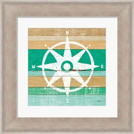 Framed Beachscape IV Compass Green Print