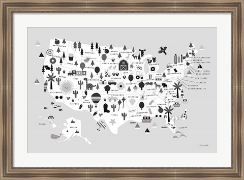 Framed Fun USA Map BW Print