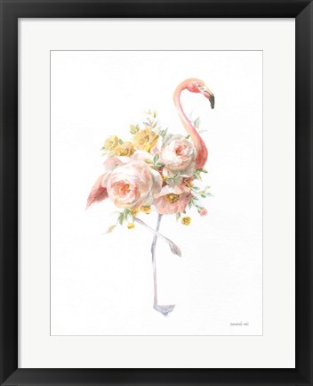 Framed Floral Flamingo I Print