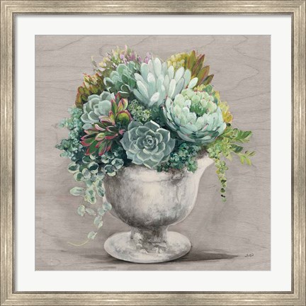 Framed Festive Succulents I Gray Print