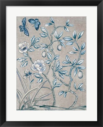 Framed Shimmering Garden I Navy Print