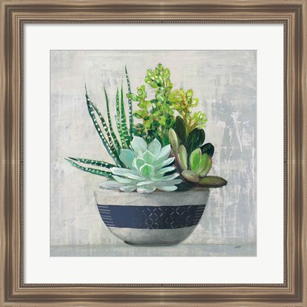 Framed Succulent Still Life II Navy Print