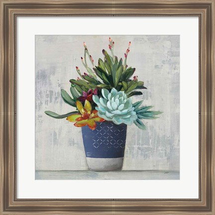 Framed Succulent Still Life I Navy Print