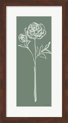 Framed Floral Line I Green Print