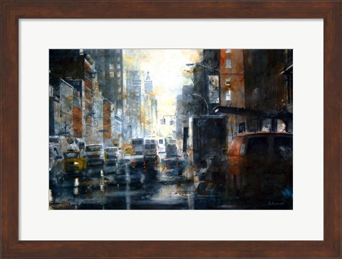 Framed West 14th Street, rain Print