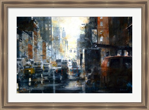 Framed West 14th Street, rain Print