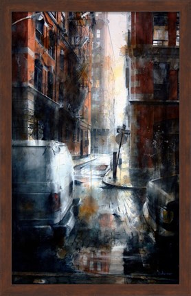 Framed Jersey Street, rain Print