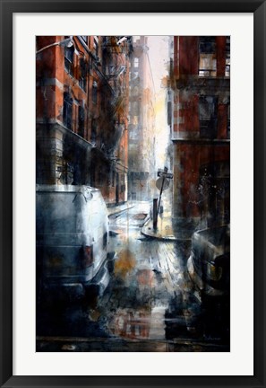 Framed Jersey Street, rain Print