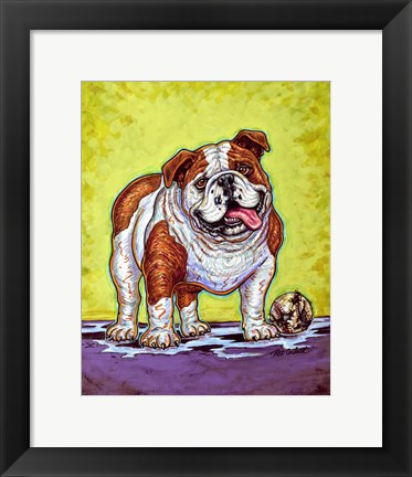 Framed Bulldog and Baseball Print