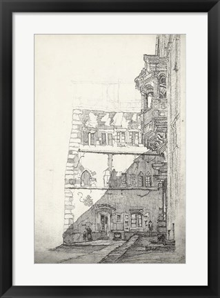 Framed European Building Sketch I Print